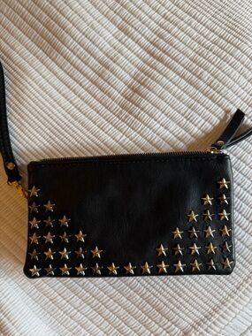 Black Star-Studded Leather Wristlet